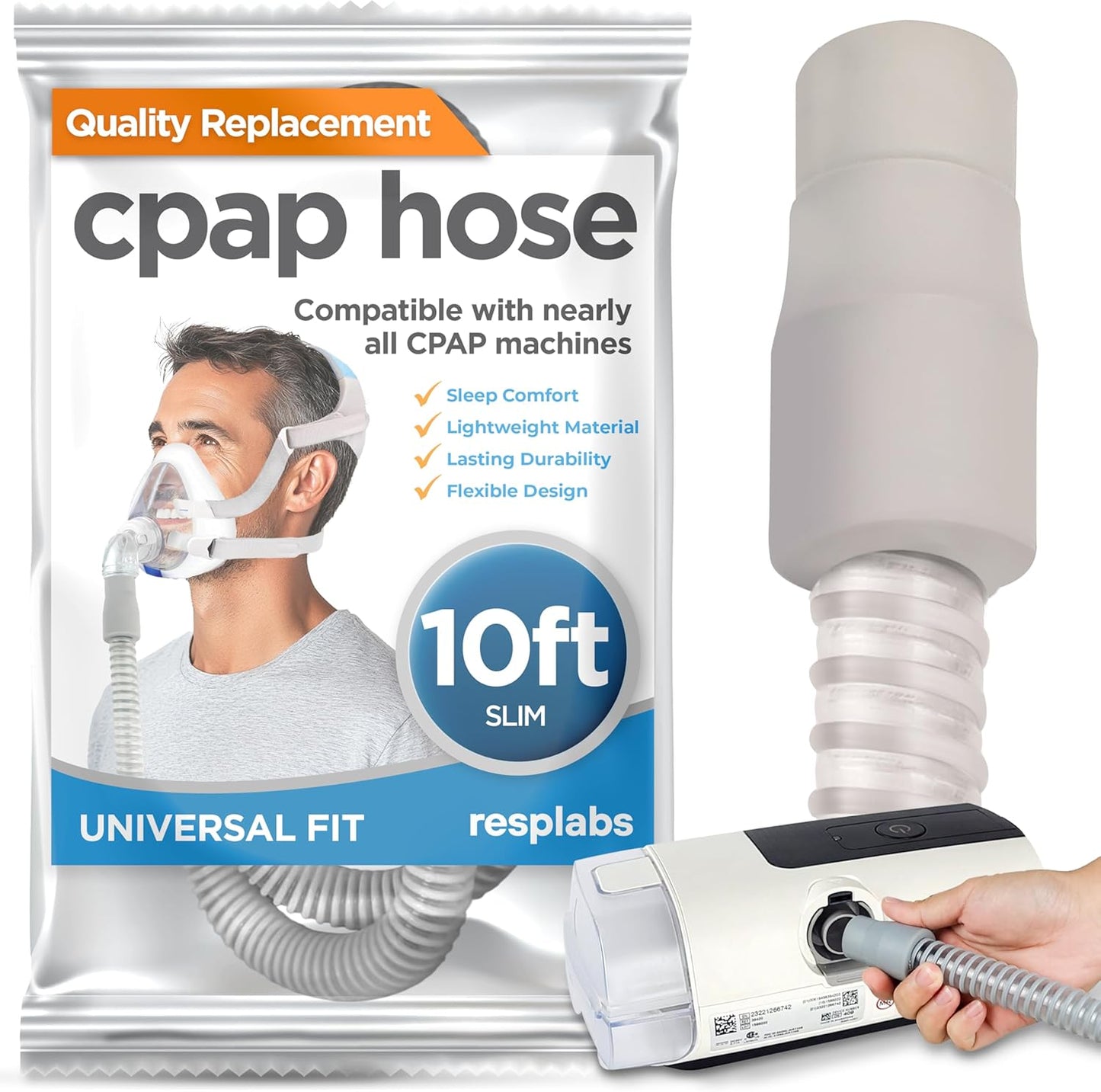 resplabs® CPAP Hose - Slim 10 Foot Universal CPAP Tubing Replacement