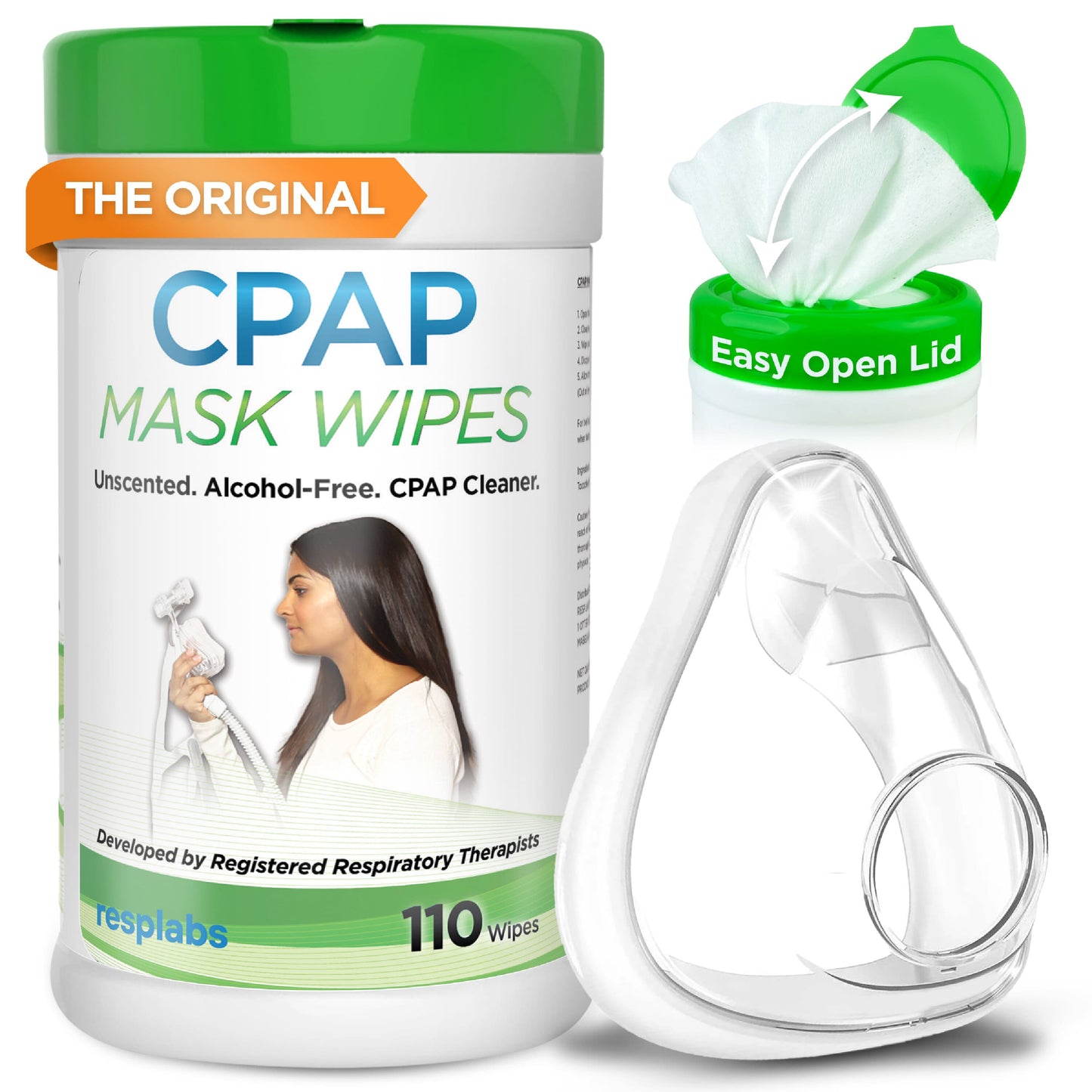 resplabs CPAP Mask Wipes - Unscented, Alcohol-free Cleaner for All Masks, Cushions, Supplies