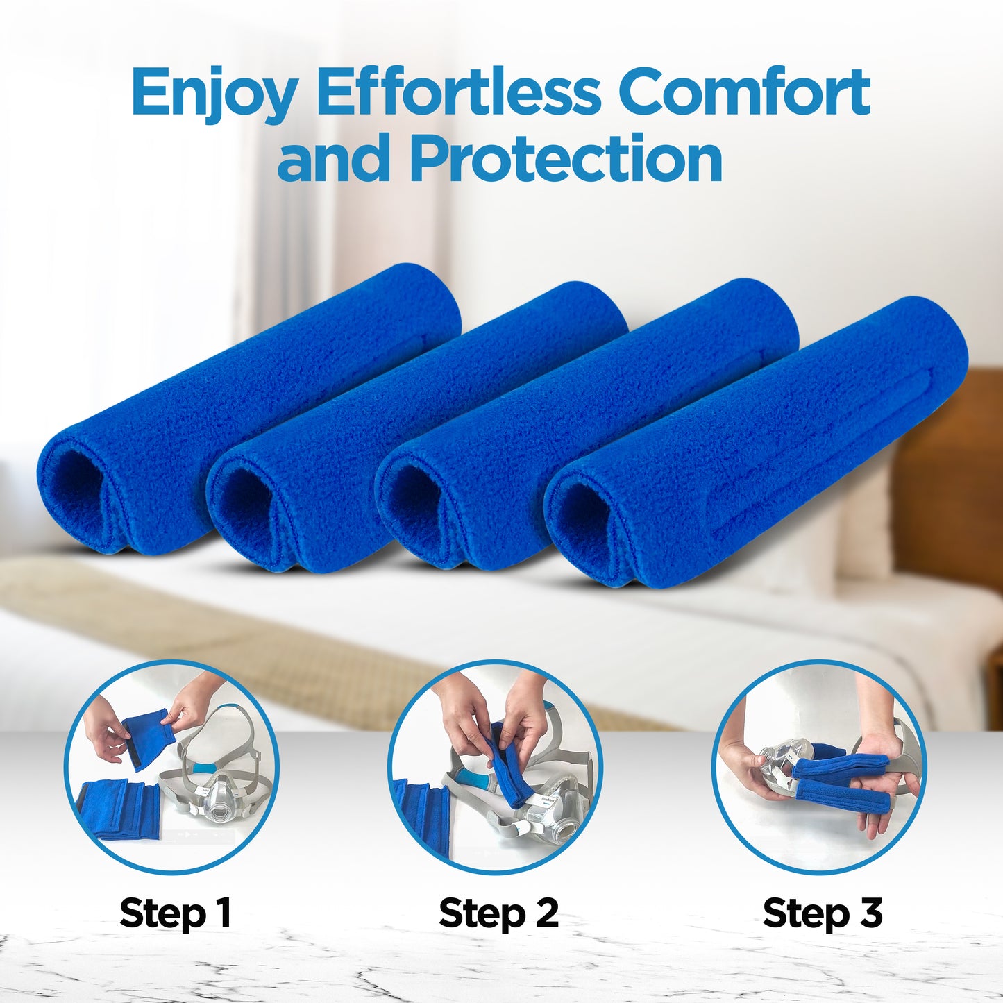 resplabs CPAP Strap Covers | Compatible with Most Full Face and Nasal CPAP Mask Headgear | Universal | 4 Pack