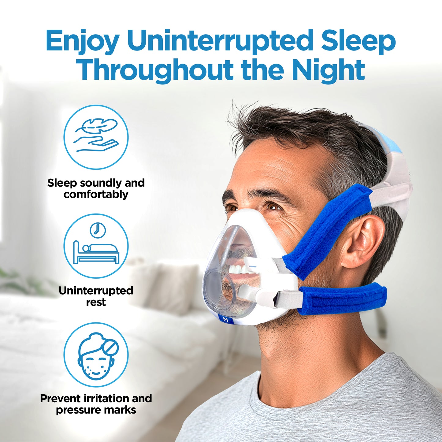 resplabs CPAP Strap Covers | Compatible with Most Full Face and Nasal CPAP Mask Headgear | Universal | 4 Pack