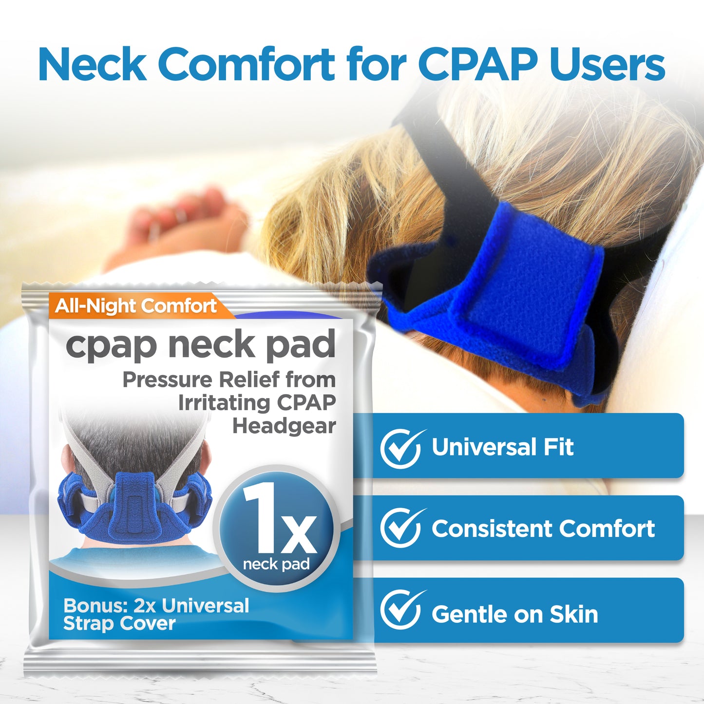 resplabs CPAP Neck Pad Compatible with Most CPAP Mask Headgear - includes 2 CPAP Strap Covers