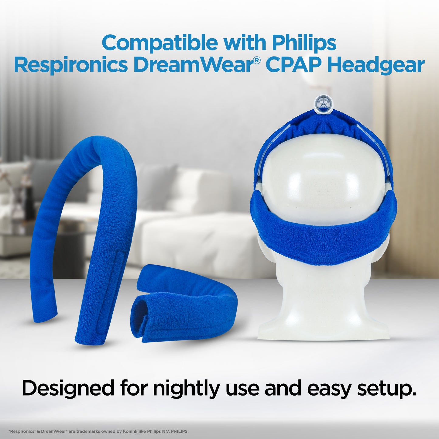 resplabs CPAP Strap Covers for DreamWear Headgear – Includes Front & Back Cushions – Reusable CPAP Mask Comfort Pads Compatible with Philips Respironics – Reduces Strap Marks