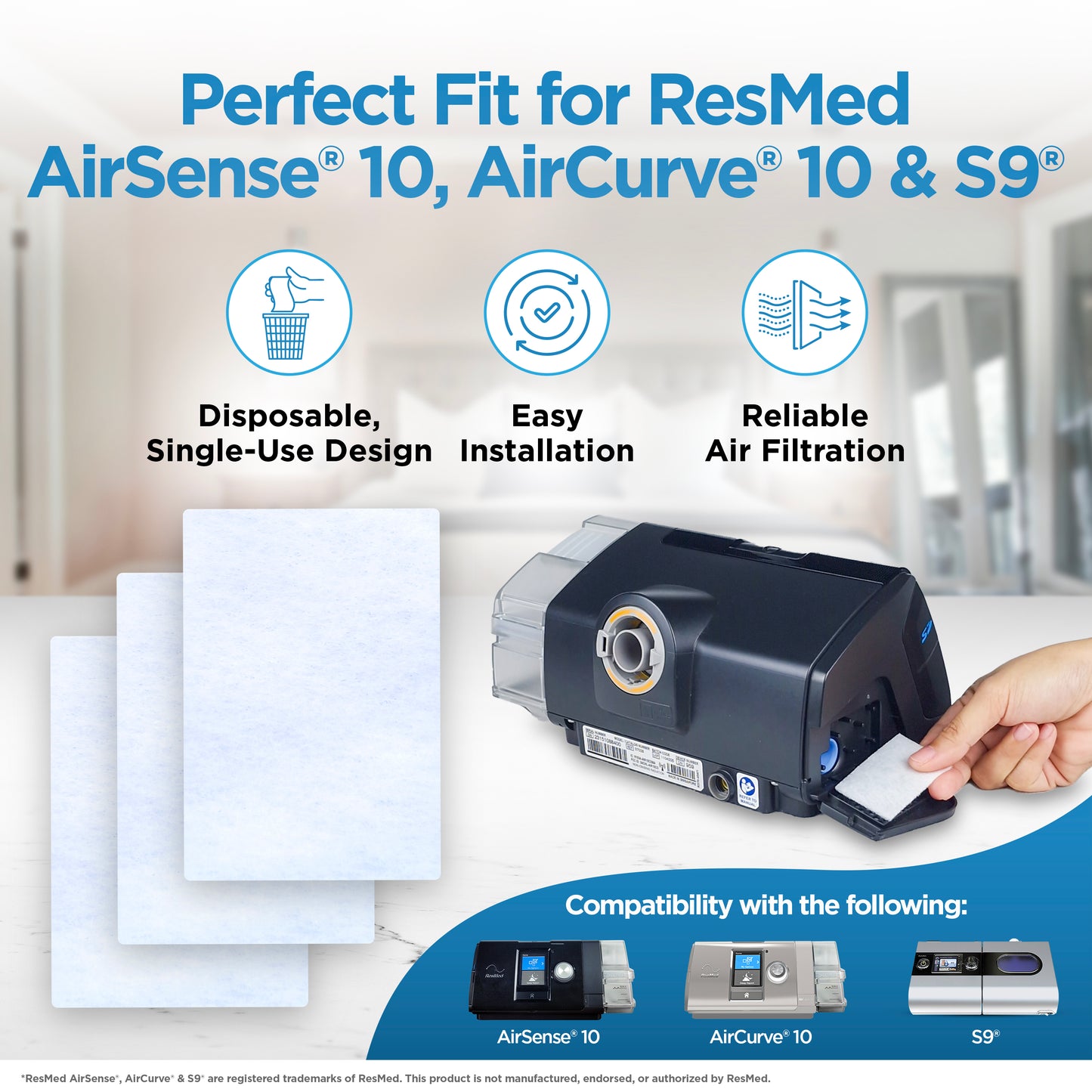 resplabs® CPAP Filters Compatible with the ResMed AirSense, AirCurve 10, S9 CPAP and BiPAP Machines