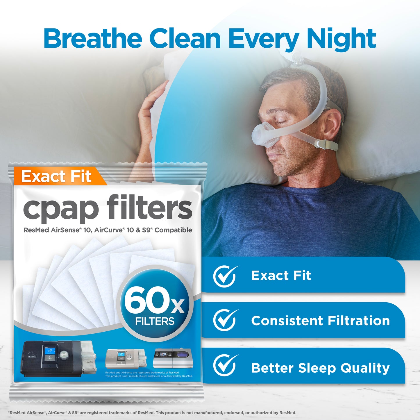 resplabs® CPAP Filters Compatible with the ResMed AirSense, AirCurve 10, S9 CPAP and BiPAP Machines
