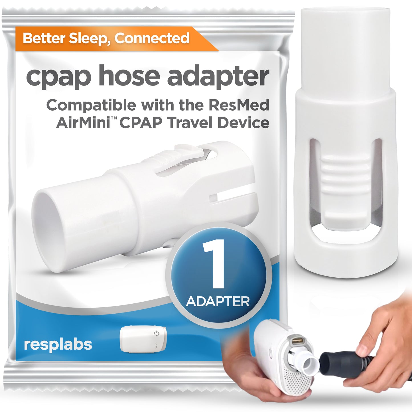 resplabs CPAP Hose Adapter - ResMed AirMini Compatible Universal Tubing Connector - 1 Pack