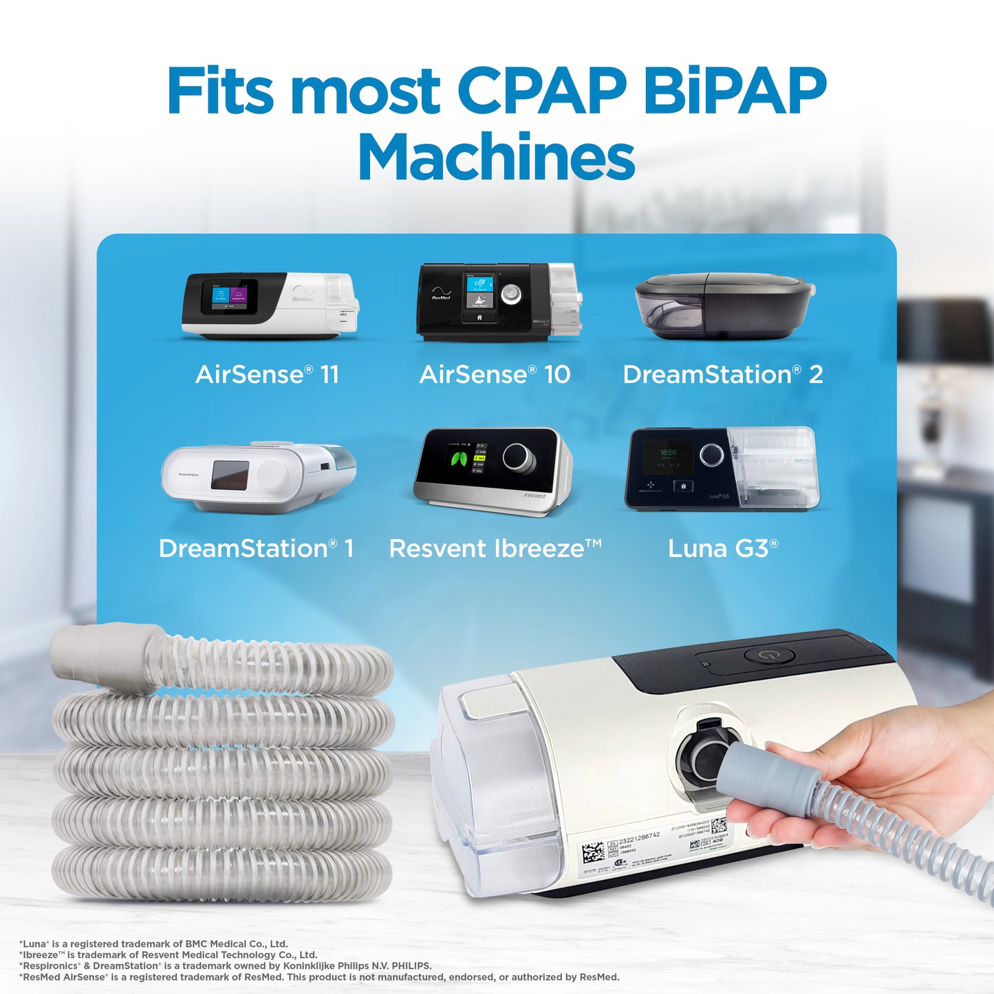 resplabs® CPAP Hose - Slim 6 Foot Universal CPAP Tubing Replacement