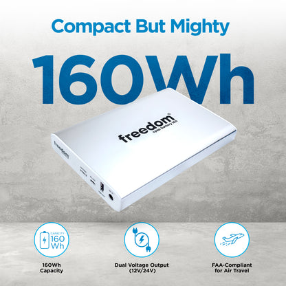 Freedom CPAP Battery Backup Power Supply, 160 Watt Hour, for Camping, Airline Travel & Power Outages
