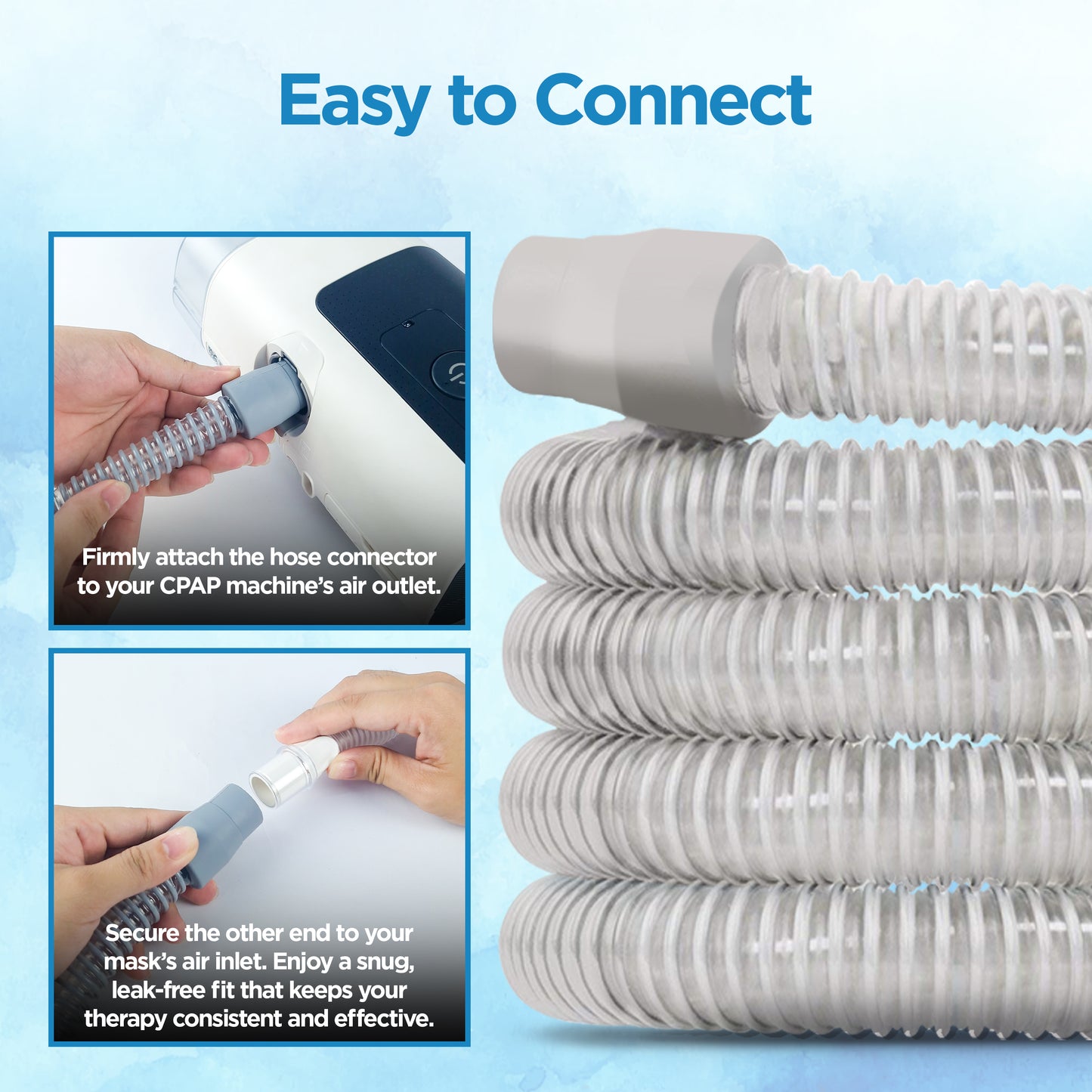 resplabs CPAP Hose 6 Foot Standard CPAP Tubing Replacement, Non-Heated Universal Fit for CPAP and BiPAP Machines (Gray, Pack of 3)